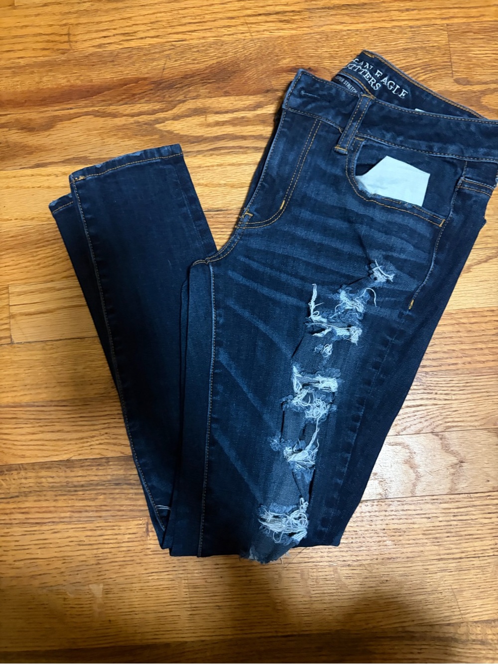 American Eagle Outfitters Distressed Dark Blue Skinny Jeans